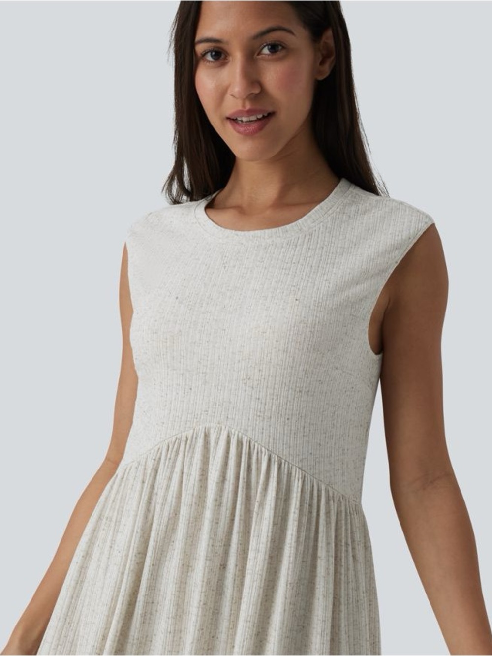 Halara Ribbed Knit Round Neck Sleeveless Flowy Midi Casual Linen-Blend Dress, M - Picture 3 of 13